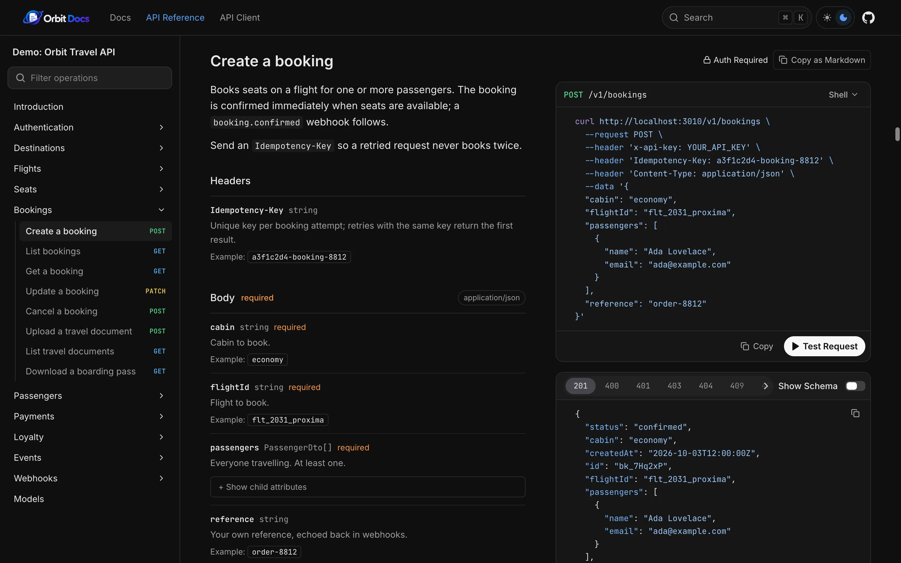The Orbit Travel API reference