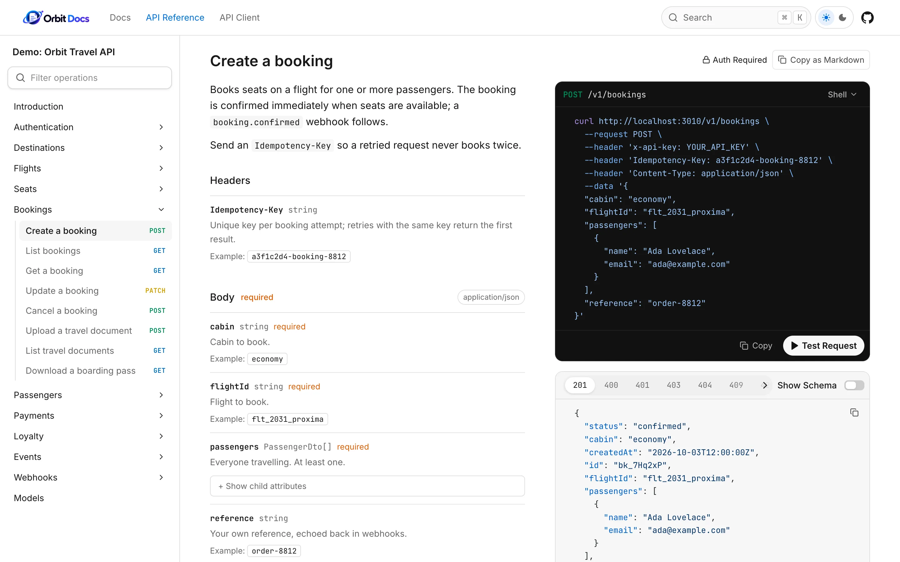 The Orbit Travel API reference